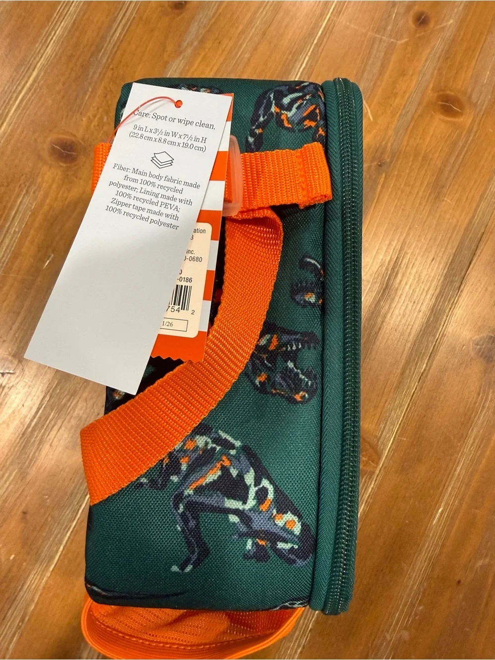 Cat & Jack Dino Print Zipper Lunch Box Bag NWT Viral Green Orange Dinosaur Trex